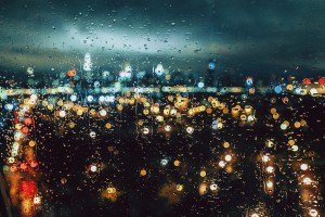 raindrops on window at night